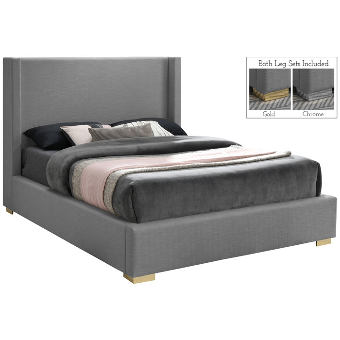Ebern Designs Leavon Solid Wood and Upholstered Platform Bed & Reviews